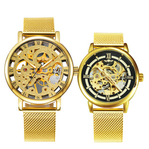 WINNER Official Couple Watch Set Fashion Mechanical Women Watch Men Ultra Thin Mesh Strap Top Brand Luxury Valentine's Day Gift