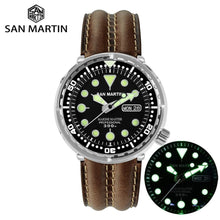 Load image into Gallery viewer, San Martin Tuna SBBN015 Diver Men Automatic Watch Stainless Steel Sapphire Calendar Week Ceramic Bezel Sunray Dial Luminous
