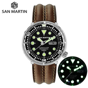 San Martin Tuna SBBN015 Diver Men Automatic Watch Stainless Steel Sapphire Calendar Week Ceramic Bezel Sunray Dial Luminous