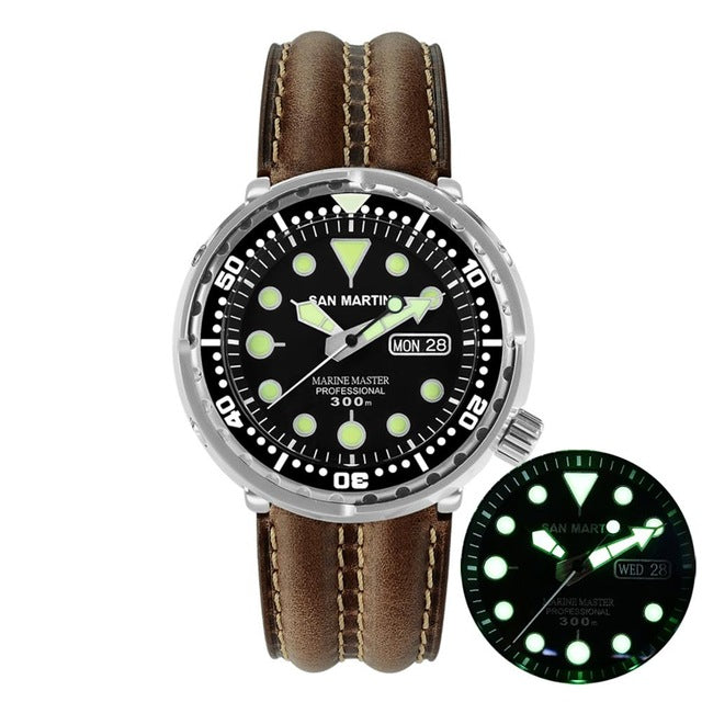 San Martin Tuna SBBN015 Diver Men Automatic Watch Stainless Steel Sapphire Calendar Week Ceramic Bezel Sunray Dial Luminous