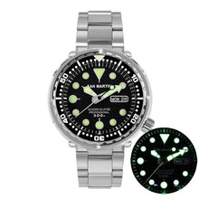 Load image into Gallery viewer, San Martin Tuna SBBN015 Diver Men Automatic Watch Stainless Steel Sapphire Calendar Week Ceramic Bezel Sunray Dial Luminous
