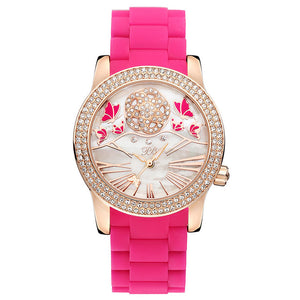 PB Watch Woman Butterfly Flower Nature Pearl Dial Watches Women Crystal Pink Silicone Strap Waterproof Quartz Relogio Feminino