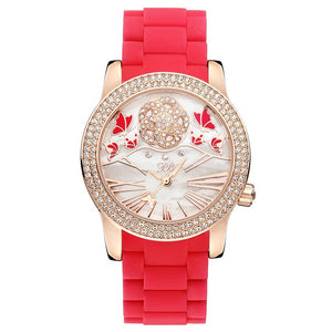 PB Watch Woman Butterfly Flower Nature Pearl Dial Watches Women Crystal Pink Silicone Strap Waterproof Quartz Relogio Feminino