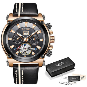 LIGE 2020 New Men Watches Top Brand Luxury Automatic Mechanical Watch Male Leather Waterproof Sport Wristwatch Relogio Masculino