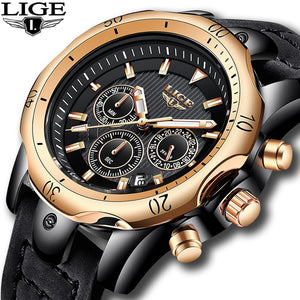 2020 LIGE Mens Watches Top Brand Luxury Watch Men Military Leather Clock Waterproof Sports Watch Chronograph Relogio Masculino