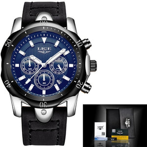 2020 LIGE Mens Watches Top Brand Luxury Watch Men Military Leather Clock Waterproof Sports Watch Chronograph Relogio Masculino