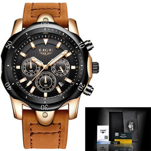 2020 LIGE Mens Watches Top Brand Luxury Watch Men Military Leather Clock Waterproof Sports Watch Chronograph Relogio Masculino