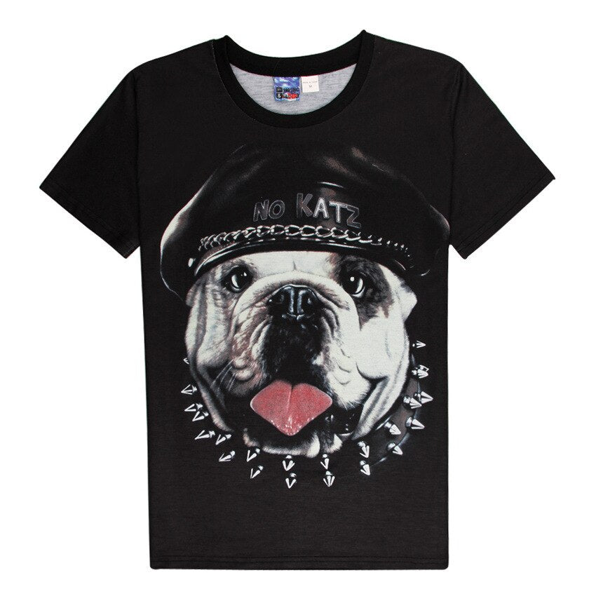 Teen Loose Homme Tops POLICE PUNK DOG PIT BULL SPITE CHAIN HAT NO KATZ 3D Print T-shirt Unisex Summer Tee Shirts